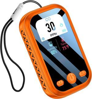 [3-in-1] Carbon Monoxide Detector Portable Mini Air Quality Monitor with Lanyard Alarm CO Meter Temperature Humidity Sensor Built-in 1000mAh Battery, Indoor/Outdoor (Orange)