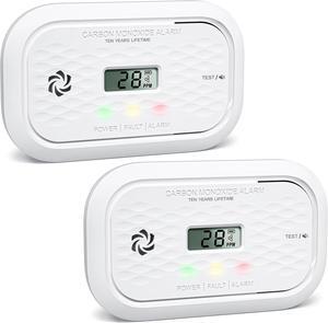 2 Pack Carbon Monoxide Detectors,10 Year Battery Carbon Monoxide Alarm, CO Detector with LCD Display, 3 LED Lights CO Alarm for Home