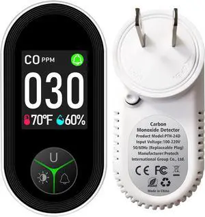 Carbon Monoxide Detector Plug in, Carbon Monoxide Detector Plug in Wall with Temperature Humidity Sensor Built-in, Alarm Function with Clear LCD Display CO Detector for Home Kitchen RV Travel