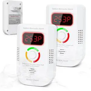 2 Pack Carbon Monoxide Detector, Plug-in Wall Carbon Monoxide Gas Detector, Portable Carbon Monoxide Detector with Digital Display LED, CO Alarm Monitor with Audible and Visual Alarm Test Mute Button