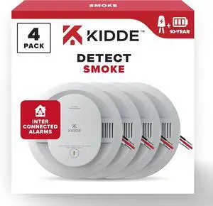 Kidde Hardwired Smoke Detector, 10-Year Battery Backup, Interconnectable, LED Warning Light Indicators, 4 Pack