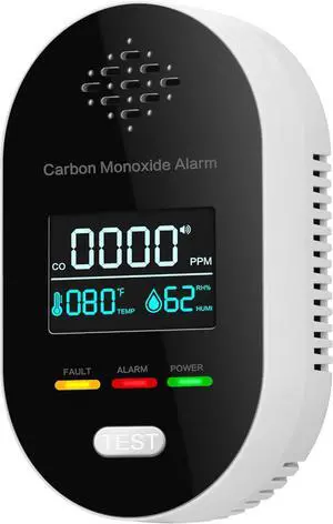 1 Pack Carbon Monoxide Detectors 3-in-1, Plug in CO Detector with Temperature & Humidity Display, CO Monitor Alarm with Clear LCD Display & Sound Warning for Home, Hotel, Car and Living Area