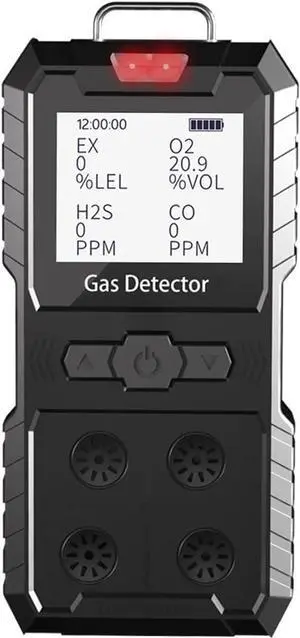 4 Gas Detector, Portable 4 Gas Monitor Multi Gas Detector H2S,O2,CO and EX Rechargeable LCD Display H2s Monitor, Quality Sensor 4 Gas Meter Gas Sniffer (Black)