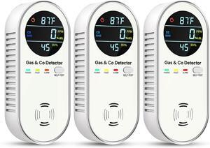 4-in-1 Combination Gas & Carbon Monoxide Detectors - Carbon Monoxide Detectors Plug in - Dual Sensor Gas & Co Detector, Temperature & Humidity Detectors for Home, RV (3 Packs)