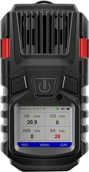 4 Gas Monitor Multi Gas Detector EX O2 H2S Monitor Clip on, 3000mAh Rechargeable 4 Gas Meter View Records and Curve, Portable 4 Gas Monitor Multi Gas Detector with Calibration Kit 4 Gas Detector
