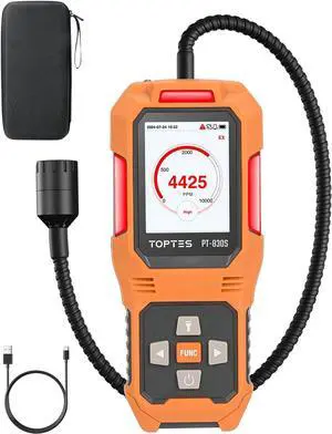 PT-830S Rechargeable Gas Leak Detector with 14.5 Inch Flexible Probe, Range 0-10000 ppm, TFT Color Display & 3 Types Alarm, Natural Gas Leak Detector for Propane, Methane for Home or Industrial