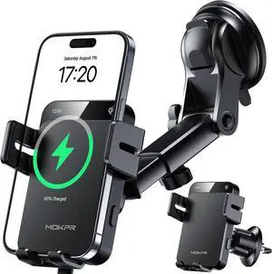 Wireless Car Charger 15W Auto Clamping Car Charger Dash Windshield Air Vent Phone Holder Compatible with iPhone 16 15 14/13/13 Pro/12 pro/12/11/X/8  S24/S23/S22