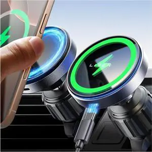 LISEN [Upgrade for iPhone] 15W Magsafe Car Mount Charger, [100% Ultra Stable] Fast Magnetic Car Phone Charger, Vent Phone Mount for Car Wireless Charger Fits iPhone 16e 16 Pro Max 15 14 13 12,Samsung