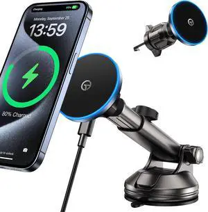 for MagSafe Car Mount ChargerDash+Vent+WindshieldWireless Car Charger with [LED Light] for Night Align, Strong Magnetic Phone Holder for Car for iPhone 16 15 14 13 12 Series, Fit MagSafe Accessories