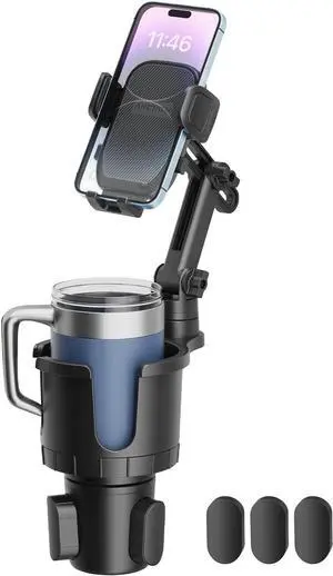 Cup Holder Phone Mount, Upgraded 2 in 1 Cup Phone Holder for Car with Expandable Base, Compatible with iPhone Samsung All 4.0-7.0 inches Phones