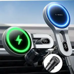 LISEN for 15W MagSafe Car Mount Charger, [Safer & Faster] Magsafe Car Charger, Vent Magnetic Wireless Car Charger, Car Vent Phone Mount Charger Fits iPhone 16 Pro Max 15 14, with Charging Adapter