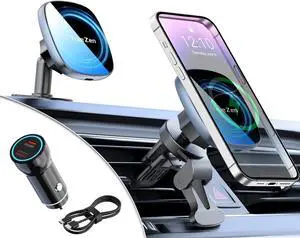 for Magsafe Car Mount Charger with USB C Car Power Adapter,15W Magnetic Phone Holders for Your Car Charger Accessories for Women,Men, Air Vent/Dash Phone Mount for Apple Iphone 16/15/14/13/12/Pro Max