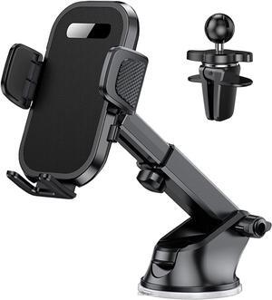 Car Phone Holder Phone Mount for Car Windshield Dashboard Air Vent Universal Hands Free Automobile Cell Phone Holder Fit for iPhone  Moto Smartphone (Black)