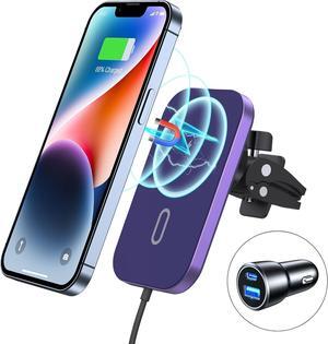 Magnetic Wireless Car Charger, 360°Adjustable Magnetic Air Vent Mount Compatible with MagSafe Car Charger, Compatible with iPhone 15/14/13/12 Pro Max Plus Mini(Caseless), Mag Safe Case(Dark Purple)
