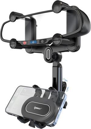 IPOW Large Rearview Mirror Phone Holder for Car 360°Rotatable and Retractable, 2024 Upgraded Four Corners Fixed Anti-Shake Multifunctional Design for Car Rearview Mirror with Button