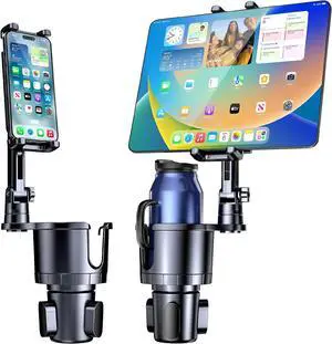 Cup Holder Phone Tablet Mount, 2 in 1 Car Cup Holder with Expander Adjustable Long Arm for Car,360°Rotation Phone Tablet Mount Compatible for Tablet IPad, All Smartphones and Most Bottles