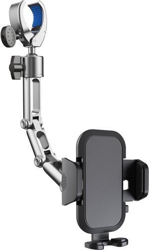 Upgraded Phone Holder for Your Car, Rear View Mirror Phone Holder - Aluminum Alloy Mount Multi-Angle Adjustment Rotatable and Retractable Compatible with 4-7 Inch iPhone and Android Phones (Silver)