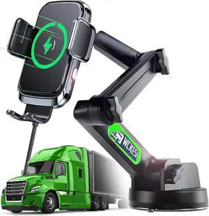 Truck Phone Holder Mount Wireless Charger Heavy Duty for Car 15W Smart Fast Charging 14 inch Long Arm Pickup Truck Windshield and Dashboard,Truck Accessories,for iPhone Samsung LG