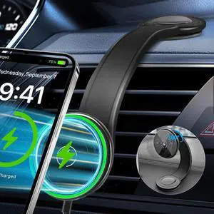 Upgraded Magnetic Wireless Car Charger, 15W Fast Charging for MagSafe Car Mount Charger with 360° Adjustable Arm, Relocatable Cell Phone Holder for iPhone, Samsung Galaxy, Google Pixel, Gifts for Men