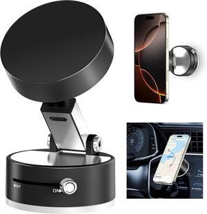 CreaDream Vacuum Magnetic Suction Phone Holder, Foldable Suction Phone Mount, Magnetic Suction Cup Phone Holder for iPhone 16/15/14/13/12, for Smooth Surfaces Such as Shower, Car, Mirror