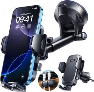 2025 Military-GradePhone Holders for Your CarUpgraded 90+LBS Strongest Suction & ClipCell Phone Mount Dashboard Windshield Vent Truck Automobile Cradle for iPhone 16 Pro Max 15 14 13 Android Black