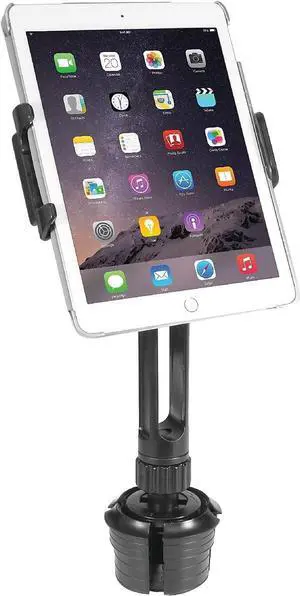 Macally Cup Holder Tablet Mount - Heavy Duty iPad Cup Holder Car Mount Stand or Tablet Holder for Car, Truck, and Vehicle - Fits Devices 3.5" - 8 Wide with Case - Adjustable iPad Holder for Car