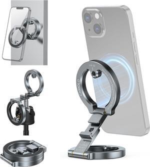 Dual Magnetic Phone Holder,Foldable Ring Phone Stand Mount with 1/4" Screw Hole for Tripod, Car,Gym,Travel,Compatiable with Magsafe iPhone 16 15 14 13 12 Pro Max Plus Series and Magsafe Case