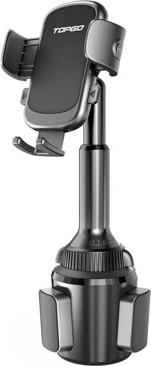 TOPGO Cup Phone Holder for Car, [Upgraded Telescopic Arm & Firmly Stable] Cup Phone Mount for iPhone 16 and More Smartphone - Black