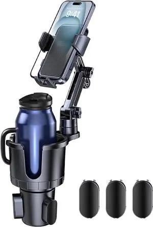 Car Cup Holder Phone Mount, 2 in 1 Cup Holder Cell Phone Holder with Expander Adjustable Base for Car,360°Rotation Phone Mount Compatible with 4-7" iPhone Smartphones and Most Bottles