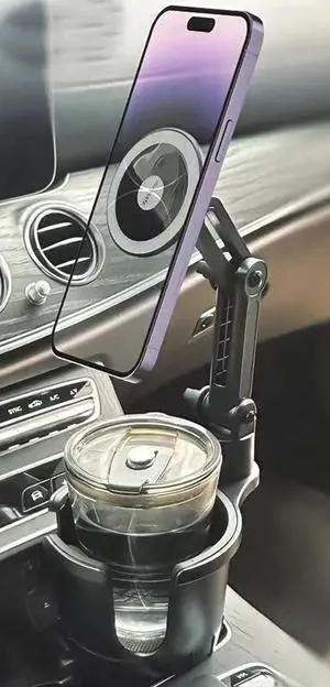 for Magsafe Car Mount Cup Holder - [Bottle Friendly] Magnetic Phone Holder for Car Cup Stand Expander with Height Adjustable Arm, Vent Phone Mount for Car, for iPhone 16 15 14 13 12 11 X Pro Max Plus