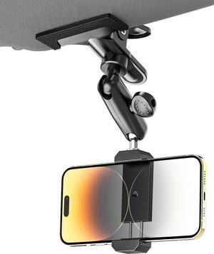 Sun Visor Car Phone Mount, Upgraded Durable All Metal - Cell Phone Holder for Car Visor, 360° Adjustable Steering Wheel Clip for iPhone 16 15 14 13 Pro Max, Glalaxy S A Serie, Z Flip,4-7" Phone