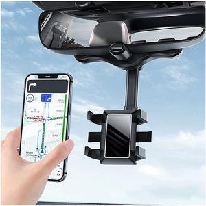 Turcee Car Mearview Mirror Bracket,360°Rotatable and Retractable Car Phone Holder,for iPhone and All Smartphones