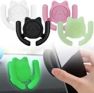 Multi-Surface Holder Car Mount 4 Pack Compatible for Popsocket Grip Holder for Pop Socket Mount Device Accessory Wall Mount Cute Cat Strong Adhesive Sticky (Black, Pink, White, Glow in Dark)