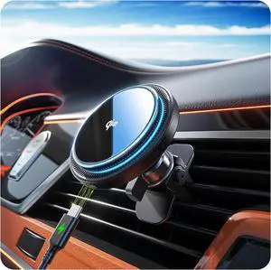 Beser Qi2 15W for MagSafe Car Mount Charger, (4.16 lbf) Strong Magnetic, Wireless Charger for Car, Vent/Dashboard, Phone Holder for iPhone 16/15/14/13/12 Series, Fast Charging, Aluminium, Black