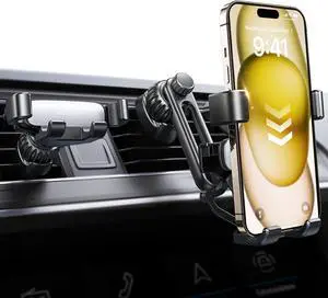 AINOPE Car Phone Holder Mount 2024 Gravity Phone Mount Holder for Car Vent with Extention&Short Air Vent Clip Never Blocking Cell Phone Holder Compatible with iPhone 16 Pro Max 15 14 13 More, Silver