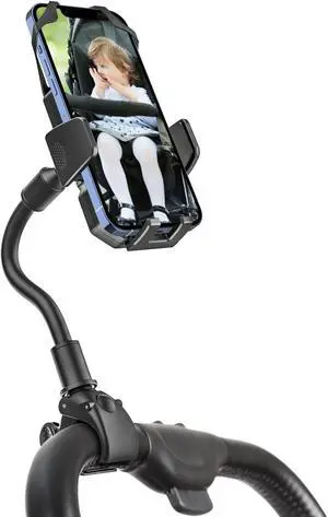 Gooseneck Stroller Phone Holder, Cell Phone Mount Pole Clamp for Baby Stroller, Shopping Cart, wheelchair, One Hand Operation Phone Clip, for iPhone 16 15 Pro Max 14 13 12 11, Android, All Smartphones