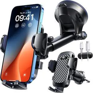 [True Military-Grade & 360 Degrees Rotatable Suction] 2025 YRU Ultimate Car Phone Holder Mount 90+LBS Safest Strongest & Patent CertsDashboard Windshield Vent for iPhone 16 15 Pro Max Samsung, Black