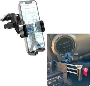 EASEORD Upgraded Phone Mount for 2018-2023 Jeep Wrangler JL & Gladiator JT & Sahara, Wrangler Air Vent 360° Rotation Cell Phone Holder Compatible iPhone Android Smartphone