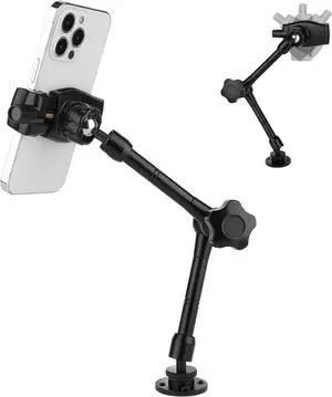 Wall Mount Phone Stand for Car/Desk/Boat/Desk/Vehicles Dashboard,360° Adjustable Aluminum Alloy Mount 10 inch Arm Holder,Compatible with 3.5~7.5" iPhone/HTC/LG/Huawei/Smartphones