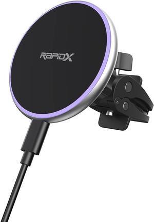 RapidX Dashio MW2 Car Vent Mount & Magnetic Wireless Charger Circle, up to 15W, for iPhone 15/14/13/12 & Newer, or Other iPhone/Android with MagSafe/Magnetic Case