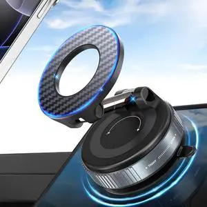 PlusAcc Vacuum Magnetic Phone Holder for Car - Suction Cup Phone Mount for MagSafe, 360° Rotatable Portable Strong Magnet Stand for iPhone 16/15/14/13 in Gym, Mirror, Smooth Surface, All Vehicles