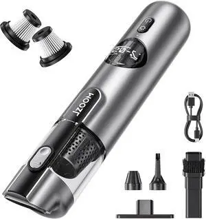 Car Vacuum Portable Cordless, Mini Handheld Vacuum with 18000pa Suction Power, 2-in-1 Air Duster and Rechargeable Vacuum Cleaner, Green LED Light and 4 Accessories for Car, Office Desk, Home