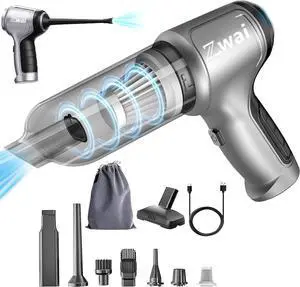 ZWai Portable Cordless Car Vacuum Cleaner Rechargeable, 3-in-1 Mini Wireless Handheld Vacuum,12000PA High Suction with Brushless Motor,Hand Vacuums for Car/Home/Pet,Silver Color