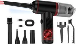 Fanisic Air Duster & Vacuum Cleaner, Rechargeable 3 in 1 Cordless Mini Dust Blower/Pump, 3 Gear 100000 RPM Portable Air Blower Car Vacuum Cleaner with LED Light & Multi-nozzles for Keyboard, Car, Home