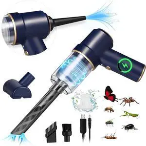 Car Vacuum Handheld Cordless Bug Vacuum Catcher for Adults, Rechargeable Vacuum Cleaner Air Duster with LED Light Multi-Nozzles for Car Home Office Garden Bug Sucker for Spider Beetle Insect