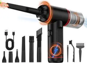 Fanisic Air Duster Vacuum Cleaner, Rechargeable 3 in 1 Cordless Mini Dust Blower/Pump, 3 Gear Portable Air Blower Car Vacuum Cleaner with LED Light & Multi-nozzles for Keyboard