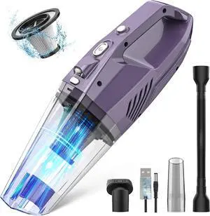 Handheld Vacuum Cordless - Car Vacuum Portable & Small Vacuum Cleaner with 6KPa Suction, USB Vacuum Cordless Rechargeable, HEPA Filter, LED Light for Pet Hair, Home, Car, Office - Includes Accessories