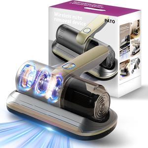 Mattress Vacuum Cleaner, Wireless Handheld Bed Vacuum Cleaner with UV-C Light, HEPA Filter and Ultrasonic Vibration, 12KPa, Suitable for Beds, Sofas, Car Seats, Carpets (Golden)