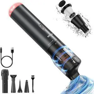 ruwa Car Vacuum Cleaner Handheld Vacuum, Cordless Hand Vacuum Rechargeable with 2 Speeds, Portable Mini for Car, Home and Pet Hair, 14000PA High Power, 300ml Dust Cup (Pewter Grey)