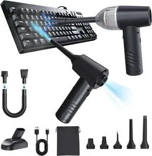 Electric Compressed Air Duster Car Vacuum Cleaner Cordless 11000PA Portable Mini Keyboard Duster 90000RPM PC Air Blower Cleaning Kit for Computer, Car, Office(Dustbin-Gray)